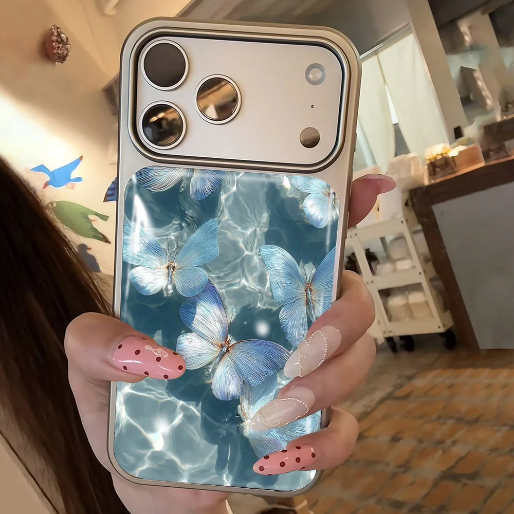 

INS Butterfly Ripple Texture Electroplated Drop Glue Phone Case For iPhone 16 15 14 13 12 11 17 Pro Max 16 15 14 Pro 17Air Cover