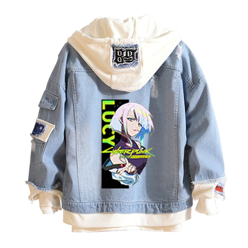 Chaqueta vaquera con estampado de Anime David Martinez para hombre y mujer, traje de Edgerunners de estilo Cyberpunk, ropa de abrigo de tela vaquera para Cosplay