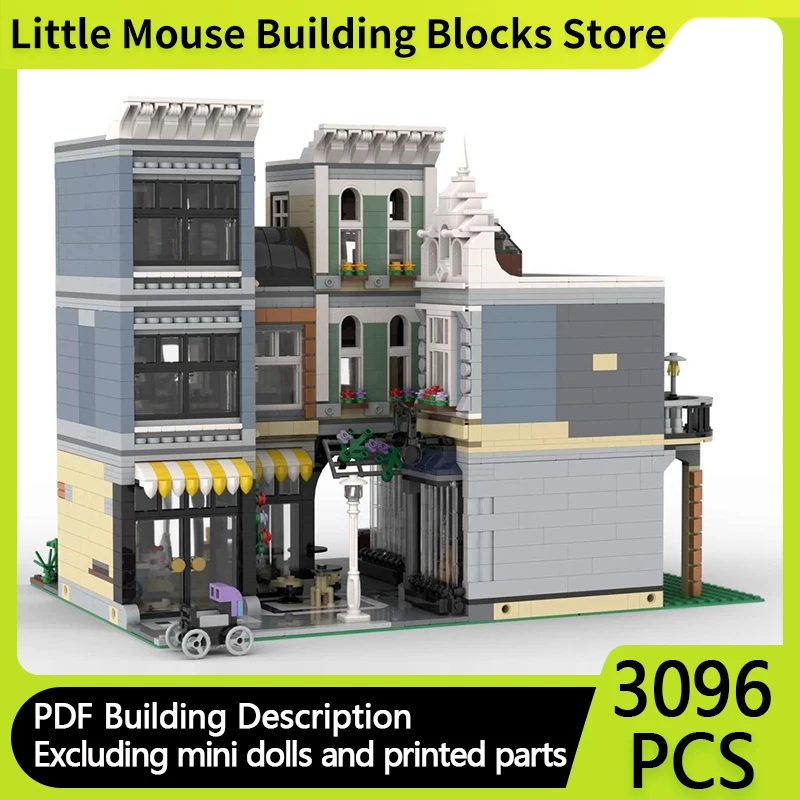 

Модель City Street View MOC, строительные кирпичи, магазины в углу, модульные технологии, подарки, праздник, сборка, детские игрушки, костюм