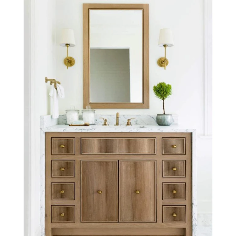 

Vermonhouzz Classic American Style Modern Free-Standing Solid Wood Reeded Door Bathroom Vanity Small Cabinet Customizable
