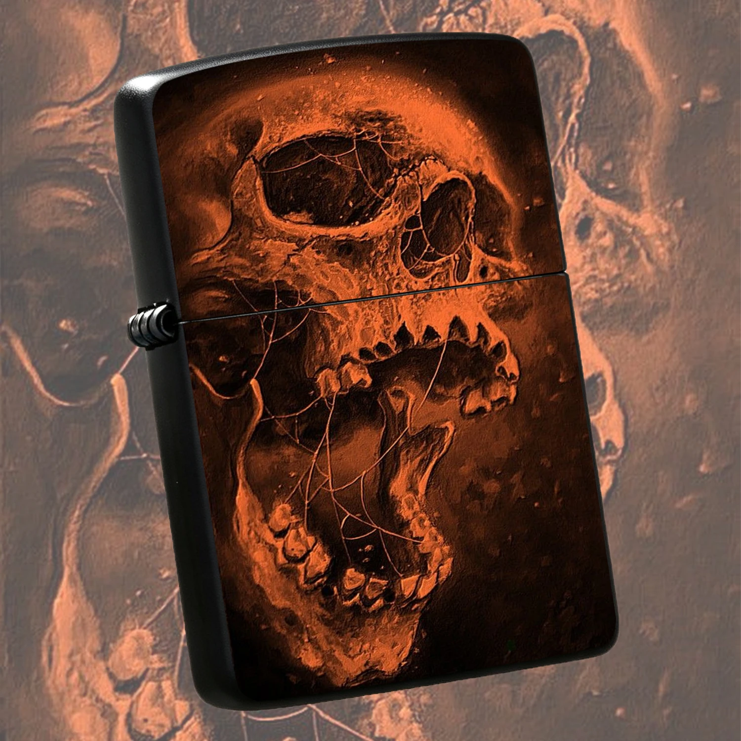 Vintage Orange-Toned Skull Web Art Lighter, Dark Aesthetic Creative Stylish Accessory, Portable Multi-Scene Daily Use Tool, Unique Exquisite Fun Collectible Ornament, Durable Practical Nice Gift For Friends For All Occasions A Humorous And