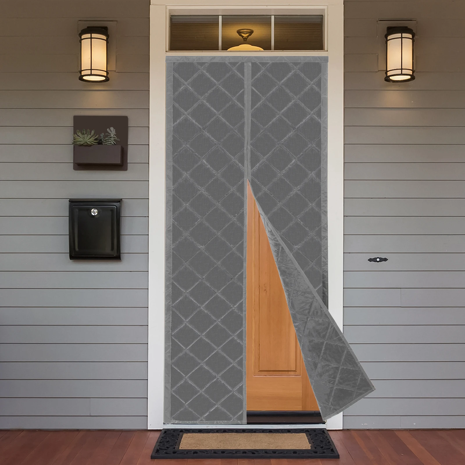 Magnetic Thermal Insulated Door Curtain, Wind, Cold and Noise Proof, for Air-Conditioned Rooms, Heating, Living Rooms (Gray)