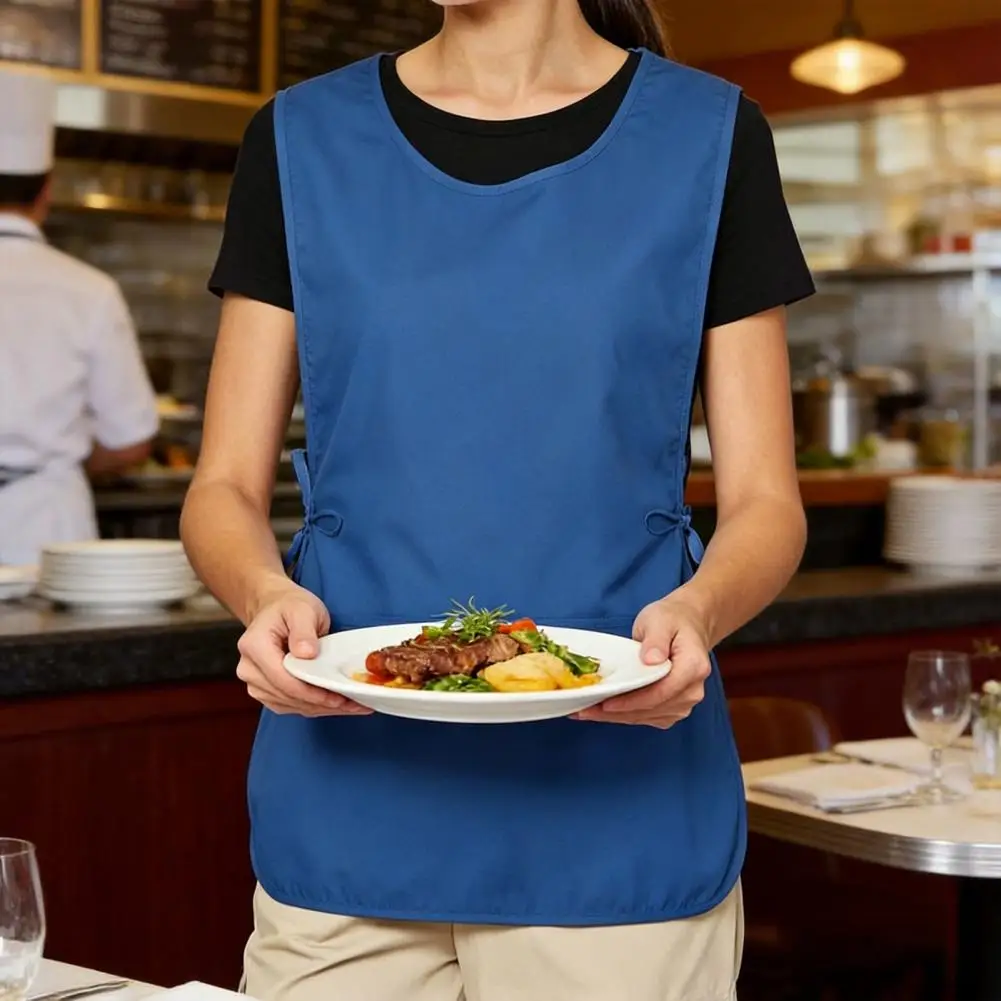 Easy Wear Vest Style Apron Unisex Cobbler Smock Apron with Adjustable Side Ties 2 Pockets Work Apron for Kitchen for Kitchen