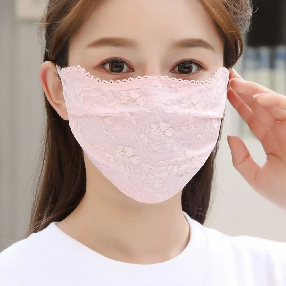 

Flower Sunscreen Lace Mask Hanging Ear Sunshade Sunscreen Face Cover Solid Color Adjustable Strap UV Protection Mask Cycling