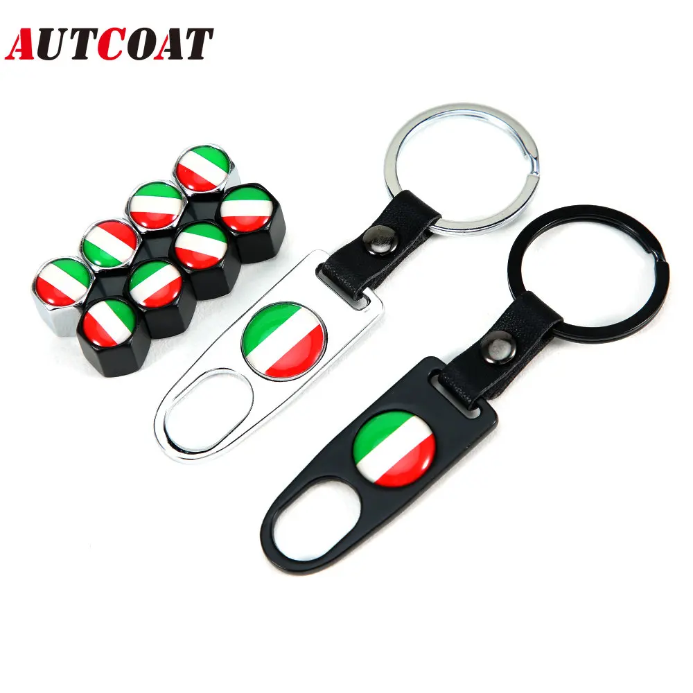 

1Set Italy Flag Style Anti-theft Emblem Auto Car Wheel Tire Air Leather buckle Valve Caps With Wrench Zinc Alloy Stem Dust Cover