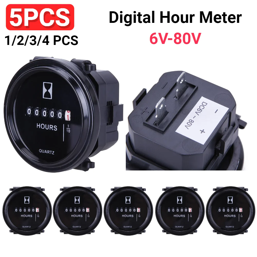 Engine Hour Meter High Precision Time Counter 6V-80V Quartz Timer Hourmeter Waterproof Hour Counter Gauge for Marine Boat Engine