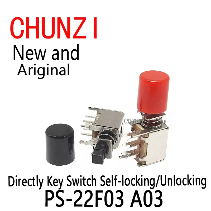 10Pcs Directly Key Switch Self-locking/Unlocking Push Button Switch DPDT Bipolar 6pin Self-locking Key Power Switch PS-22F03 A03