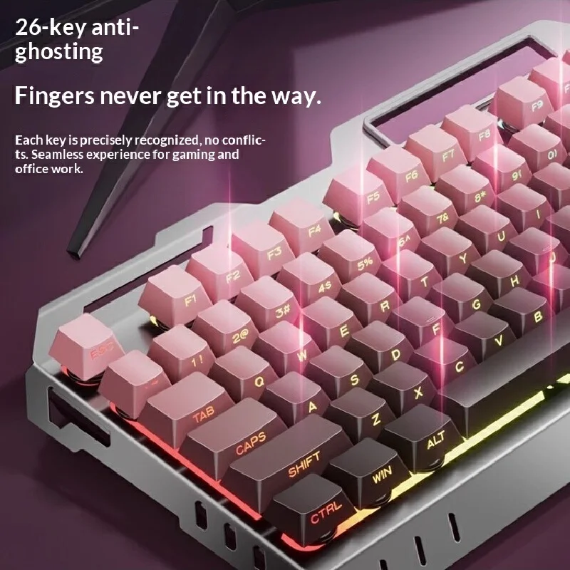 Wired Metal Keyboard And Mouse Set Side Engraved Keys Mechanical Feel 26 Keys Anti Ghosting For Desktop Pc Laptop Esports Gaming