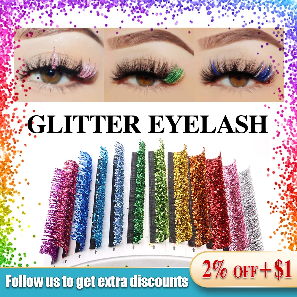 

Christmas Party Eyelashes Mix Colors Glitter Eyelash Extensions Shiny Colorful False Lashes Faux Russian Volume Individual Lash