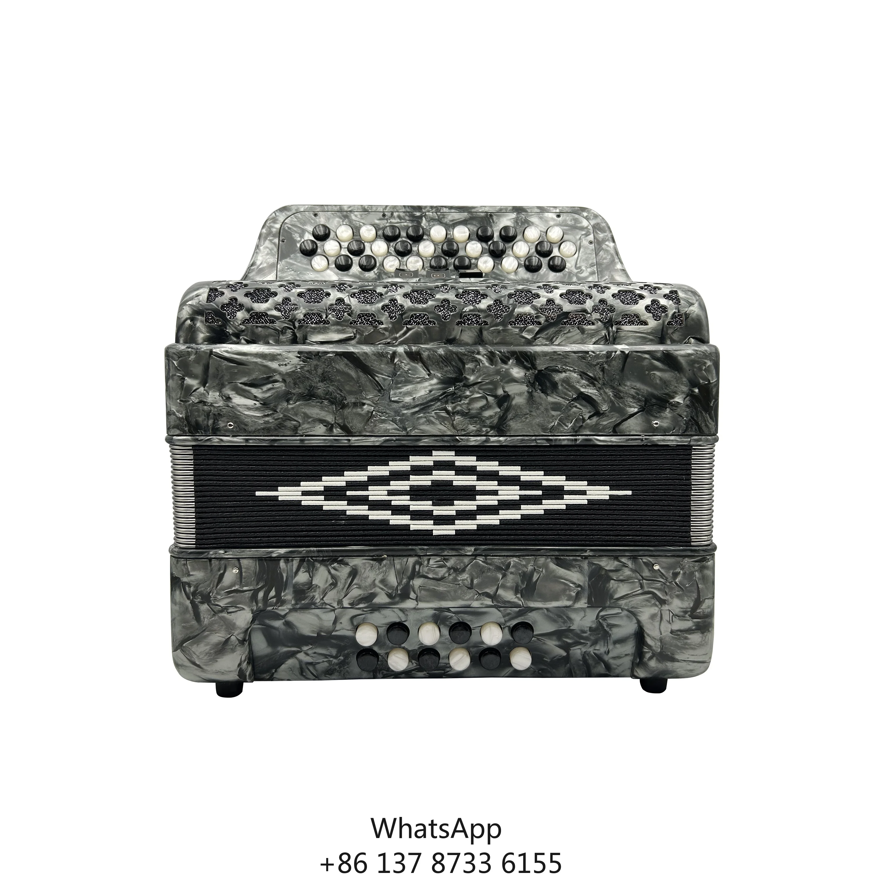 Professional Accordion Instrument 34-Button 12-Bass 3-Register Grey Celluloid Body White Black Buttons Acordeon JB3412B
