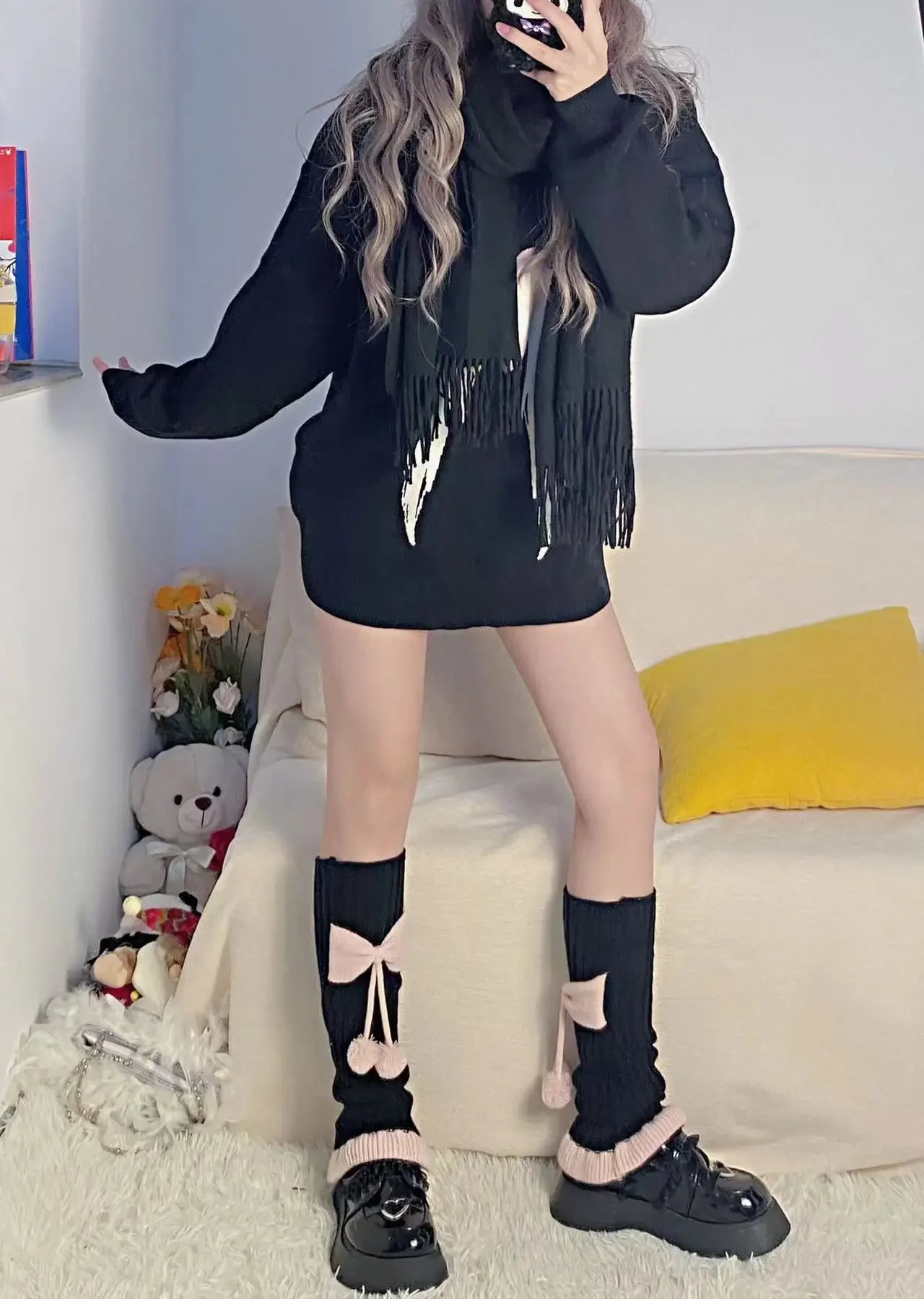 50cm Female Knitted Warm Foot Cover Lolita Leg Warmers Socks White Black Warmer Lady Autumn Winter Y2k Crochet Sock Boot Cuffs