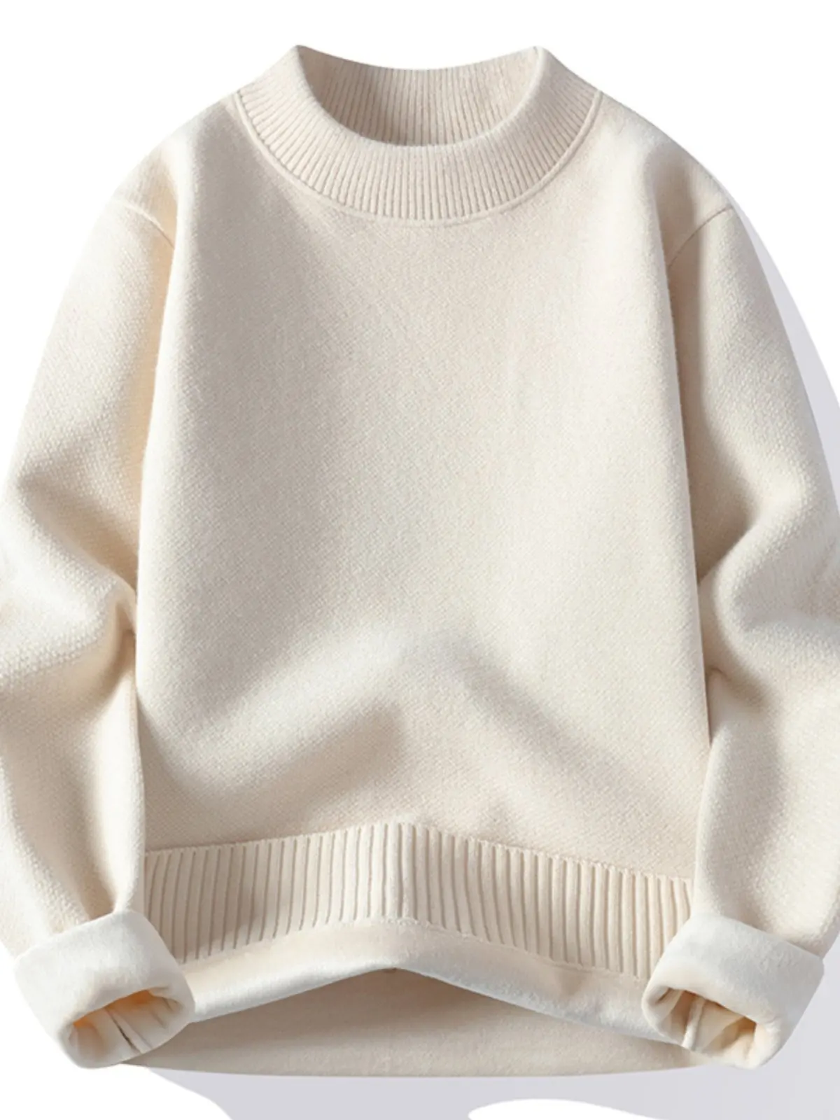 

Thiened f-High Collar Men's Knitted Sweater Fce-Lined Winter Warm Top Casual Sle Zipper Closure Long Sve Base irt