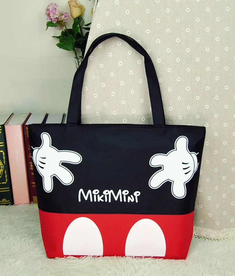 Disney Mickey Minnie Head Winnie Cartoon Girl Shopping Bag Shoulder Bag Shopping Leisure Tote Women Large Capacity Tote