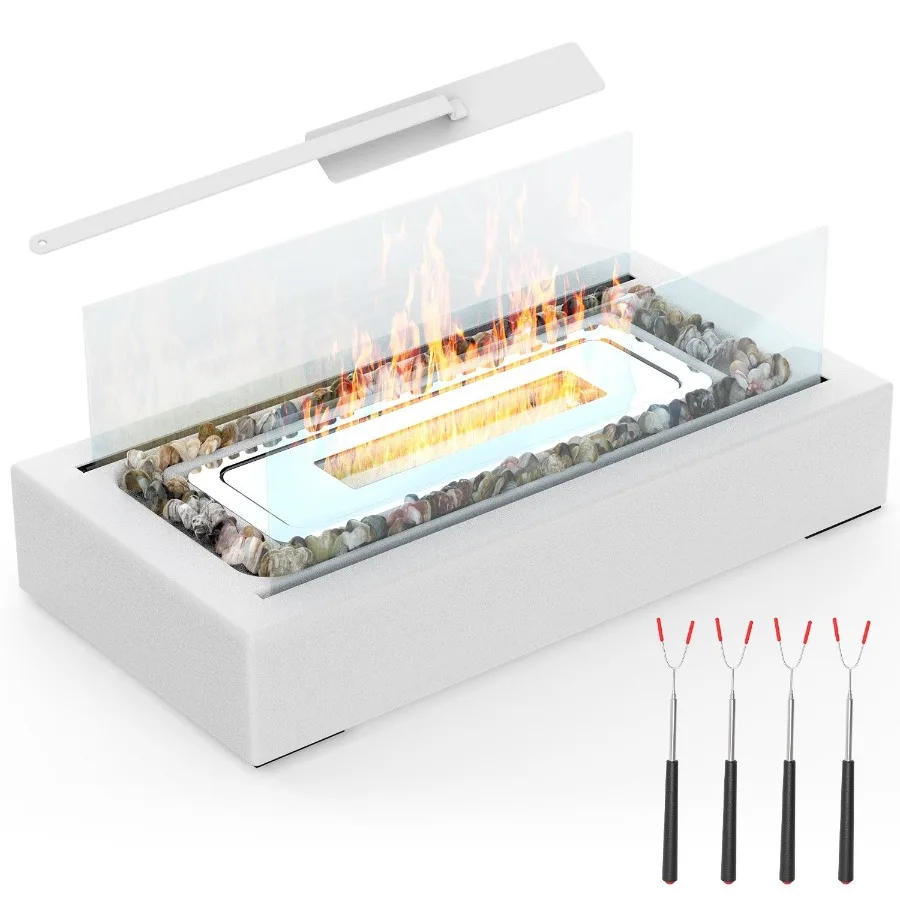

Portable Tabletop Fire Pit with Roasting Sticks Indoor Outdoor Ethanol Fireplace for Christmas Party Wedding Patio Backyard Bal