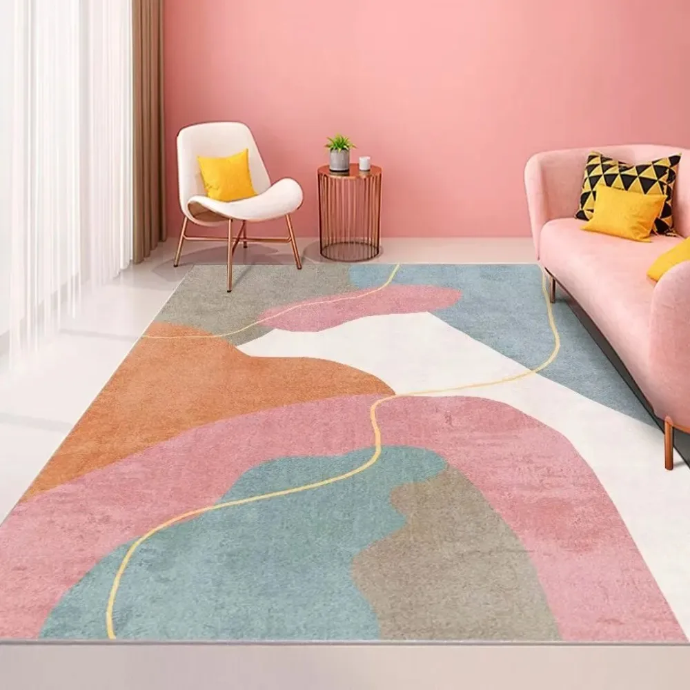 VIKAMA Rutschfester Rosa Luxus-Teppich mit Geometrischem Muster, Waschbar und Weich für Wohnzimmer und Schlafzimmer-Dekoration