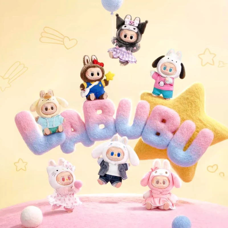 

POP MART The Monsters × Sanrio Characters Labubu Have A Seat Series: Коллекционные плюшевые куклы-подвески из серии Blind Box, виниловые фигурки, игрушки-сувениры