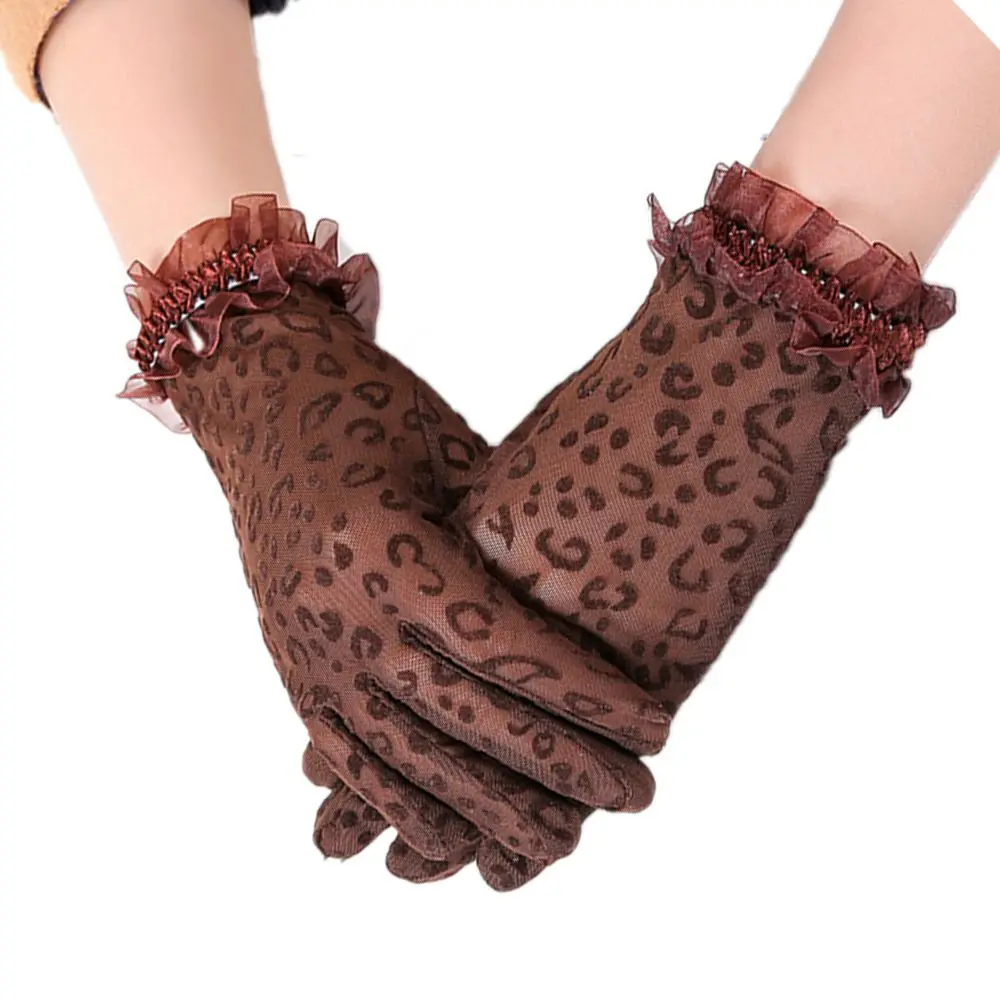 Women Riding Breathable Mittens Floral Side Leopard Short Gloves Driving Gloves Women Gloves Lace Gloves