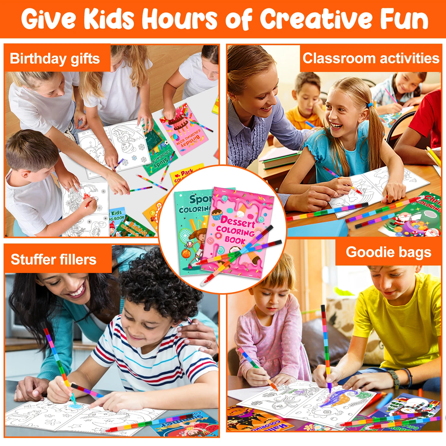 24Pack Small Coloring Books for Kids with 24 Stacking Crayons Set Bulk Coloring Books for Kids Ages 2-4, 4-8, 8-12 Mini Coloring