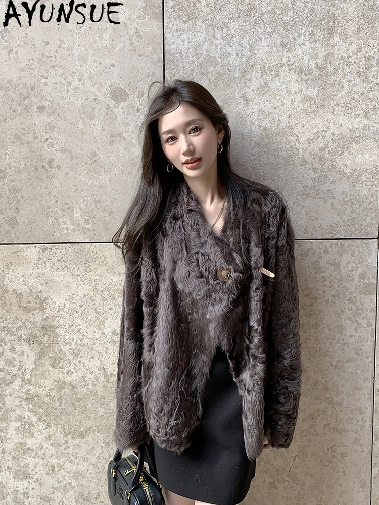 AYUNSUE 2025 새로운 Shearling Jacket 여성 100% 천연 양모 자켓 여성 의류 럭셔리 짧은 느슨한 모피 자켓 Abrigo Mujer