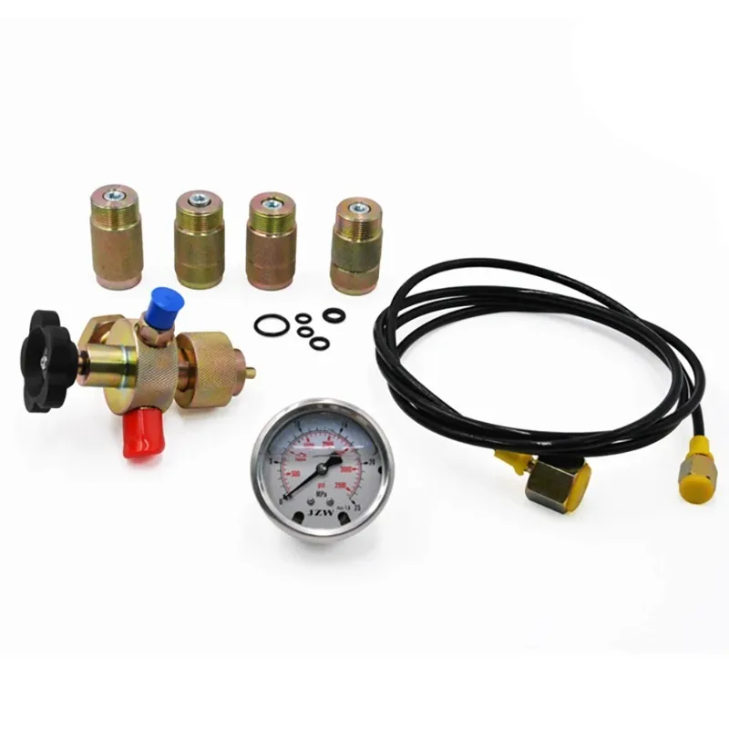 0-400Bar 6000Psi Hydraulic Gauge Test Kit Nitrogen Charging Valve with 5 Adapters for Accumulator