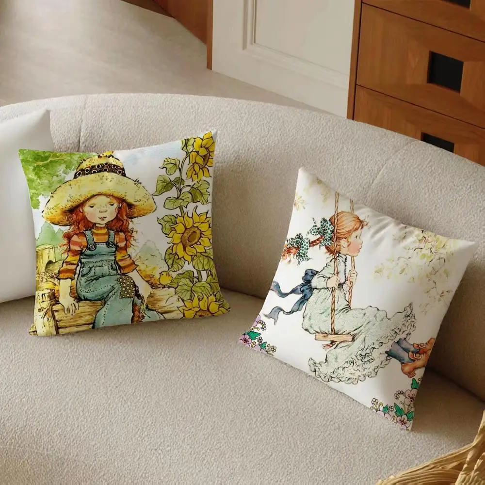 Art Sarah Kay Swing Girl Cushion Cover Daily Washable Linen Pillowcase Soft  for Sofa Bed Home Room Decor