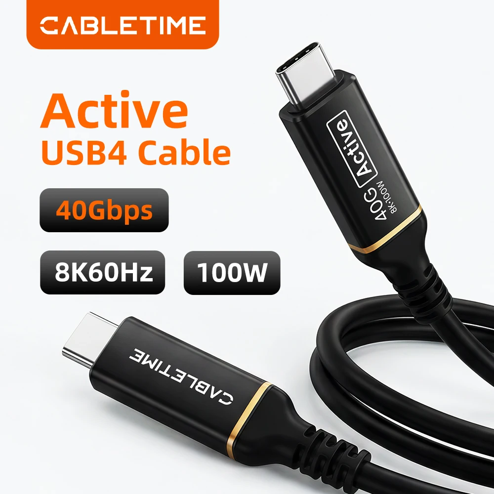 

CABLETIME Active USB4 Cable 100W 40Gbps 8K60Hz 3M Ultra Fast Data Transfer with Aluminum Shell for Phone Tablet Monitor