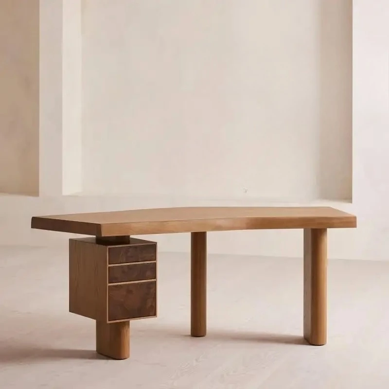 A  Nordic minimalist log style solid wood desk writing desk home study high-end desk high-end sense