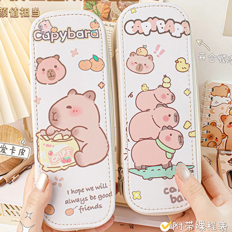 Capycone-女の子のためのかわいいマルチレイヤーペンシルケース、大容量、美的文房具ボックス、漫画バッグ、アニメオーガナイザー