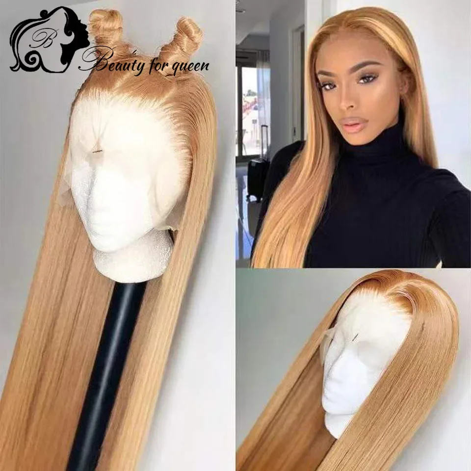 Honey Blonde 13x4 Lace Frontal Wigs 100% Human Hair Quality 180% Density Wearing Wigs Is Very Suitable For Attending Banquets