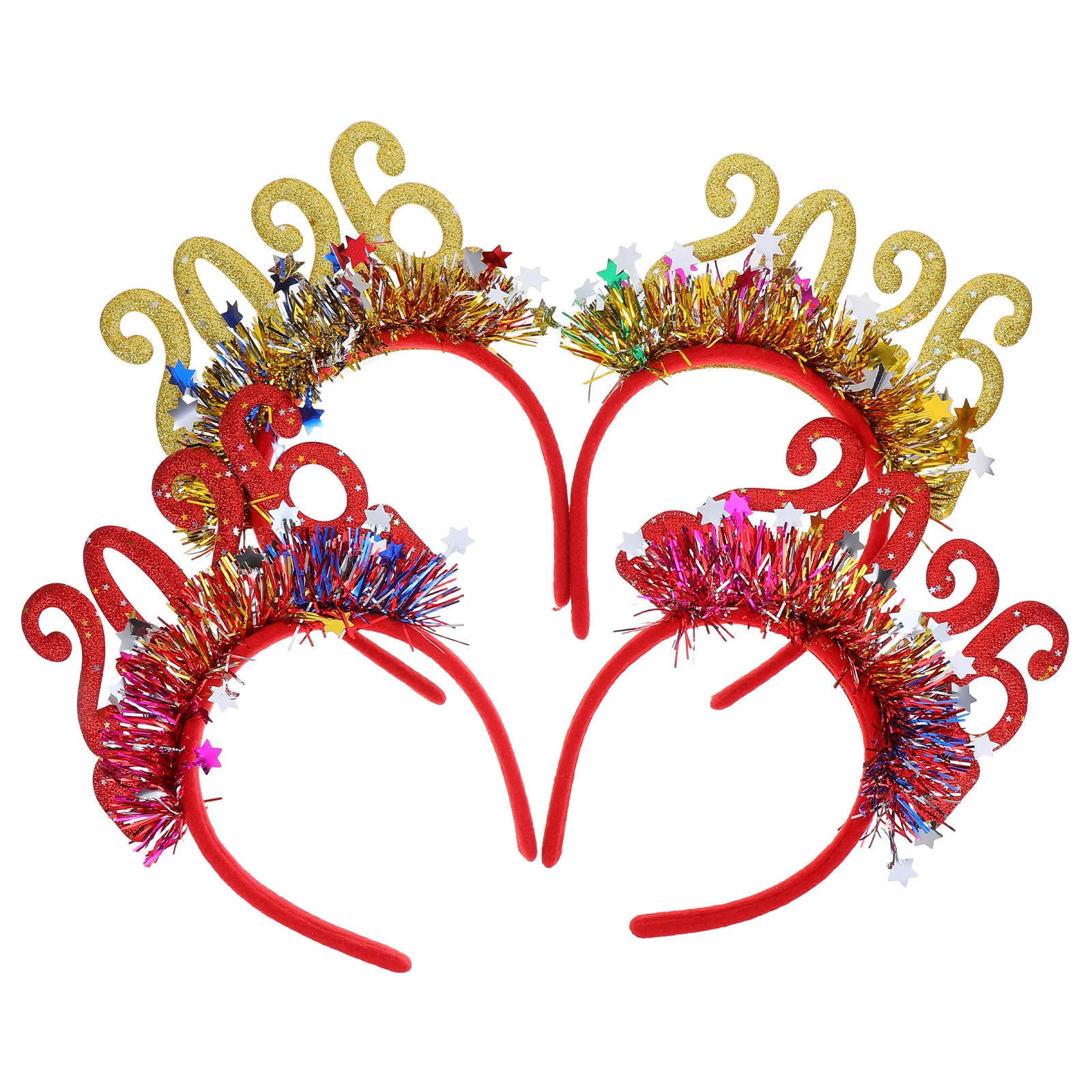 

4Pcs Glitter New Year Headband - Star Tinsel Hair Accessories for Women - 2026 Party Tiara Holiday Celebration
