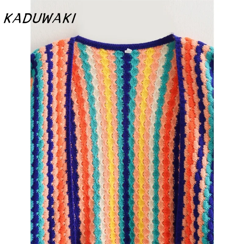 KADUWAKI French Retro Women's Knitted Colorful Cardigan Long Sleeve Cardigan Fashion Loose Sweaters Casual Lady Ethnic Style Top