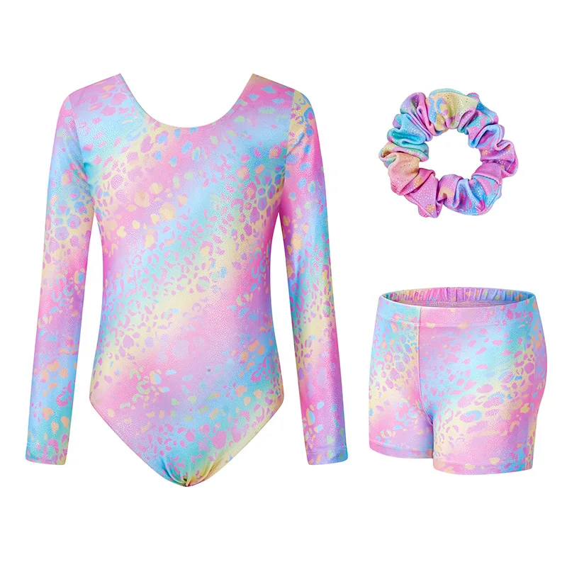 NEW Leotards for Girls Gymnastics Long Sleeve Sparkly Dance Biketards with Shorts Ballet Tumbling Outfit for 3-12 Years