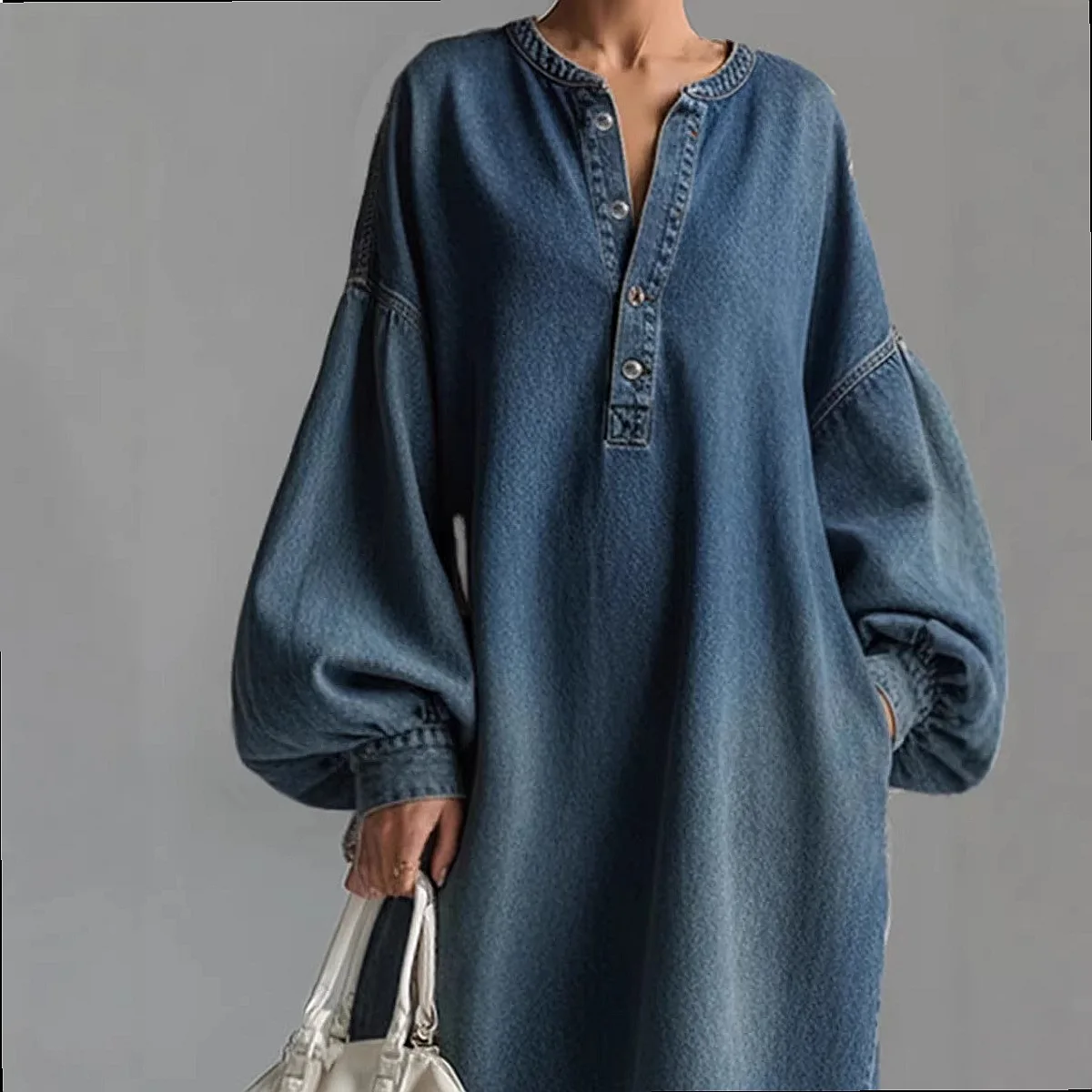 Retro Washed Polo Collar Denim Dress, Long Midi Dresses for Women Spring Summer, Vintage Plus Size Overall Jumpsuit Playsuit