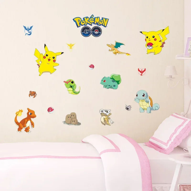 Pokemon Anime rysunek Pikachu naklejki ścienne dekoracja tapeta z PVC do pokoju dziecięcego przedszkole salon DIY urodziny prezenty