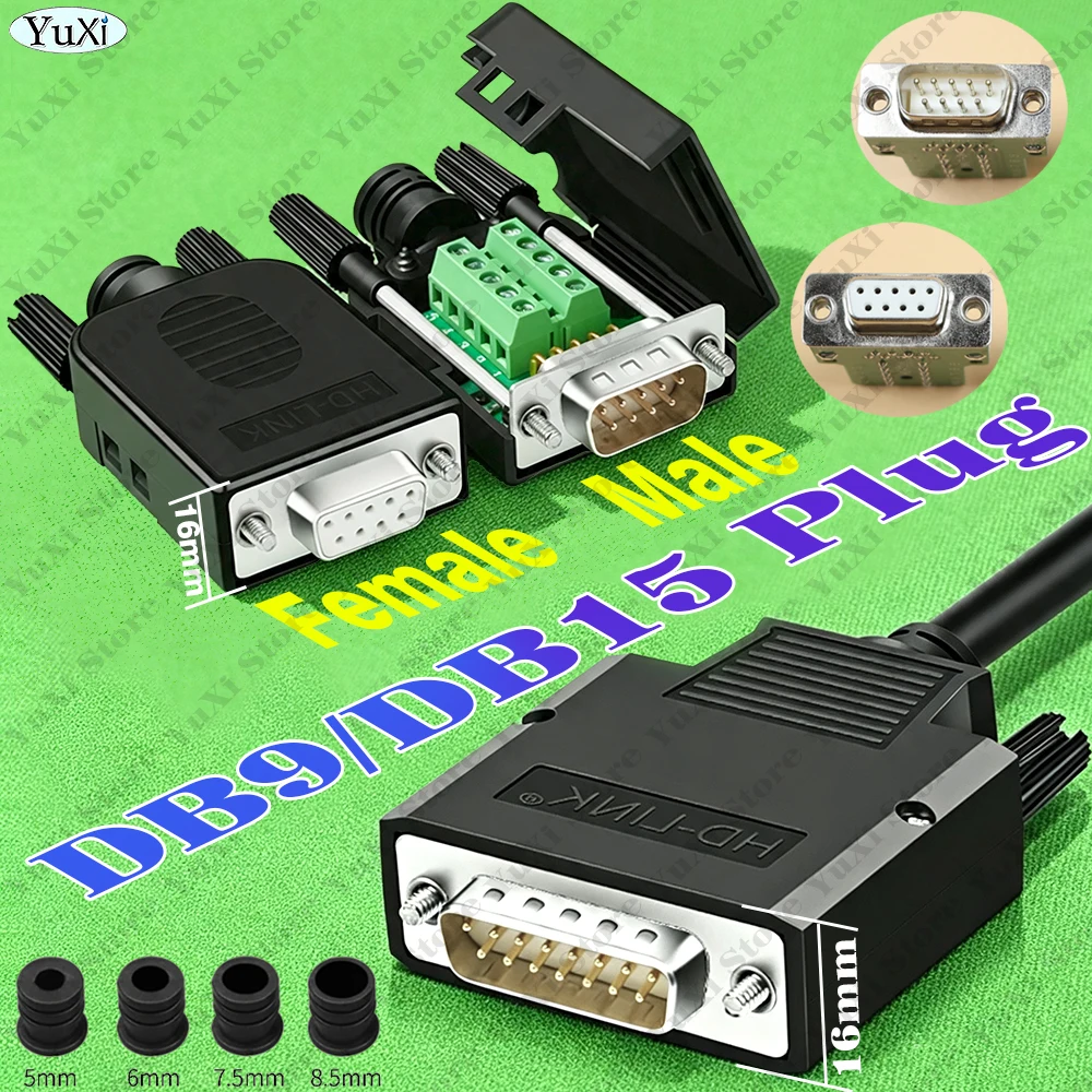1-5Set DB9 DB15 Male Female Connector 9 Pin 15 Pin Solder-Free Breakout Connector COM RS232 Serial Port D-SUB Terminal Plugs