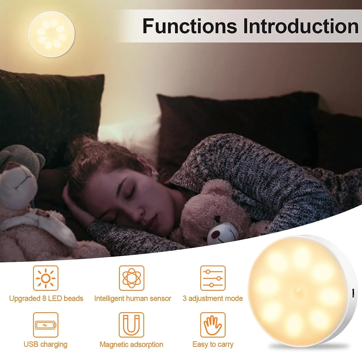 Night Light LED With PIR Motion Sensor Rechargeable USB Kitchen Cabinet Night Lamp Magnetic For Bedroom Room Decoration