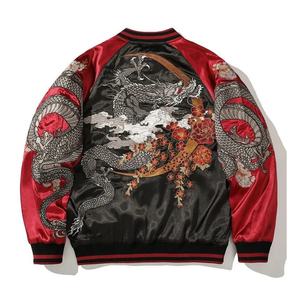 Men\'s Jackets Retro Chinese Dragon Embroidered Trendy Baseball Jacket Contrast Bomber Streetwear Loose Fit Jacket Men\'s Clothing