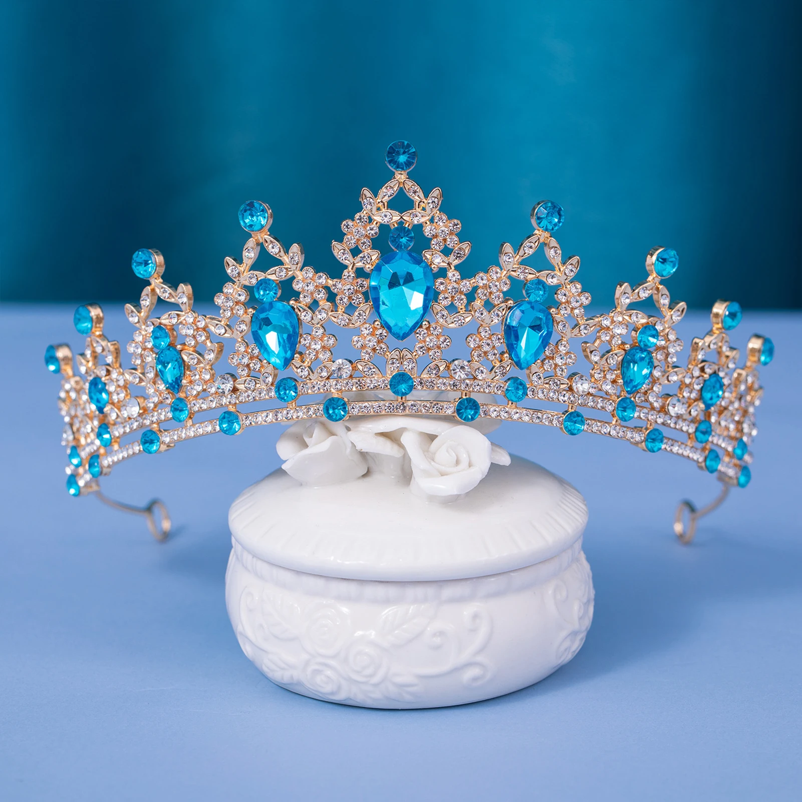 Bridal Baroque Crown Headband with Colorful Rhinestones for Birthday Party Adult Ceremony for Women
