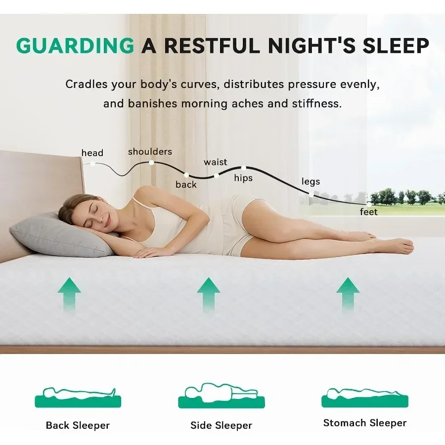 Full size mattress in a box for bedroom use, memory foam material, neutral color, medium firmness for balanced support and comf