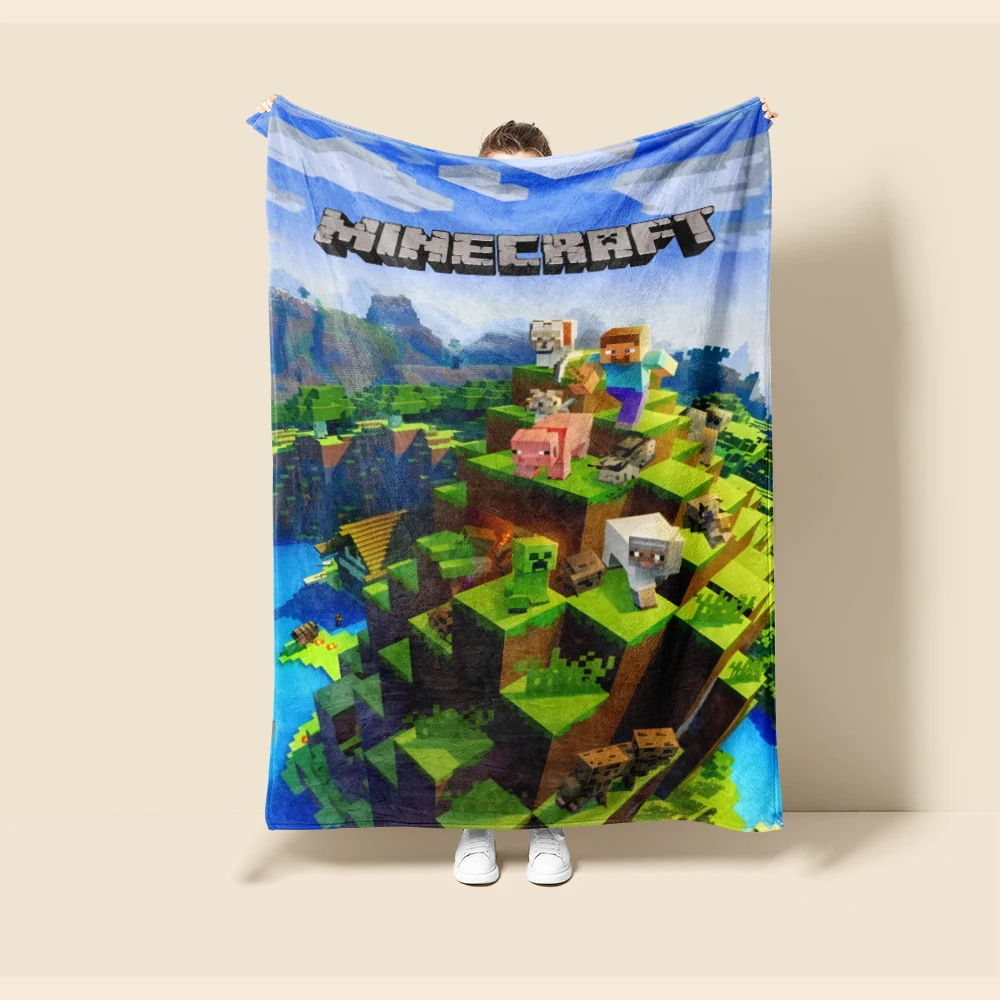 

Kids Throw Blanket Cartoon Minecraft Flannel Blanket Soft Warm Comfortable for Living Room Car Camping Bedroom