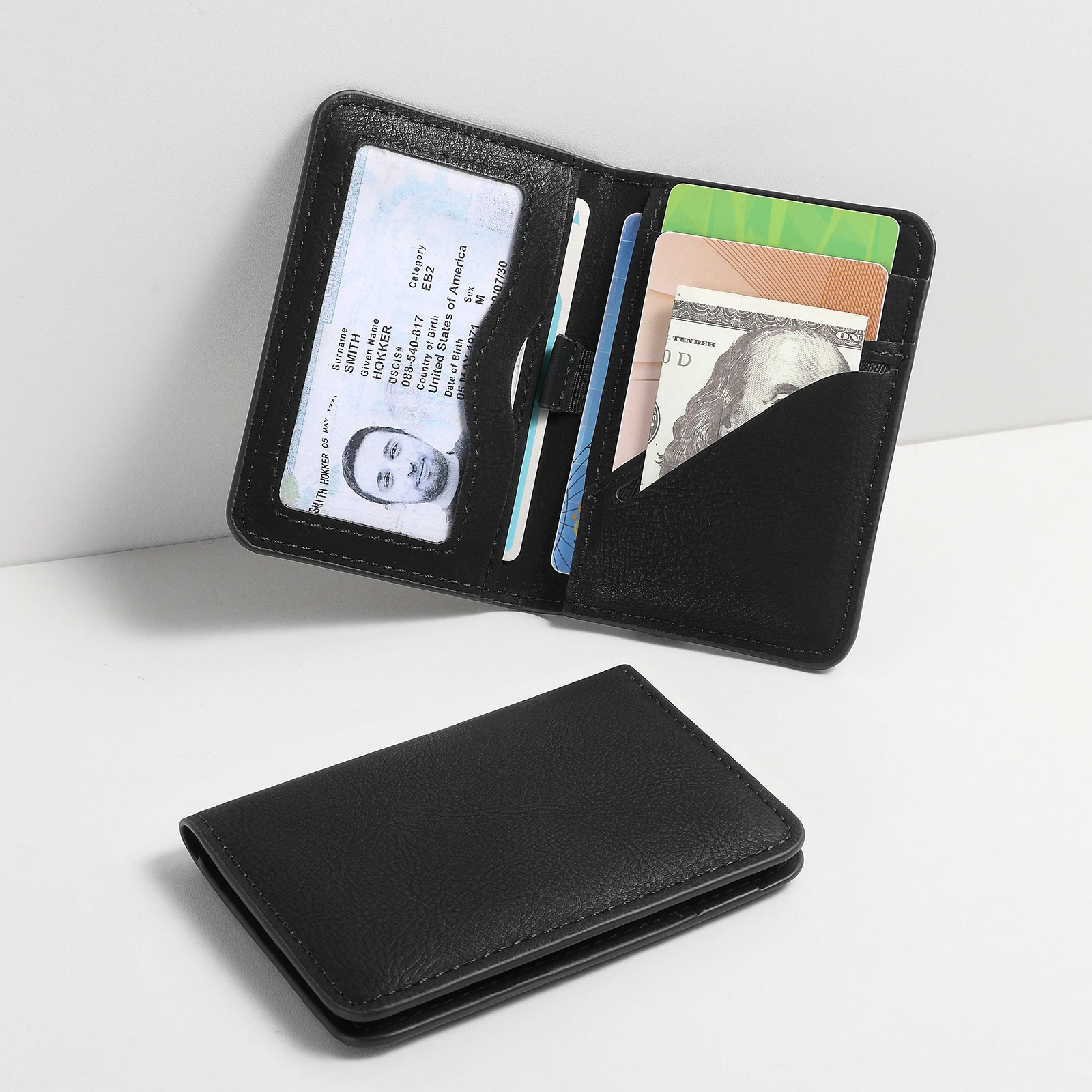 

Кожаный кошелек с блокировкой Rfid и передним карманом для мужчин, тонкий минималистичный мужской держатель для кредитных карт, ультратонкий мужской кошелек с окошком для удостоверения личности
