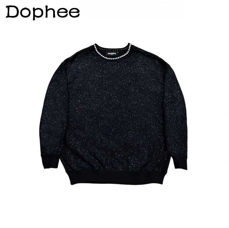 

2025 New Fashion Heavy Embellished Round Neck Long Sleeve Sweatshirt for Stylish Boys and Teenagers, Loose Casual Sweatshirt