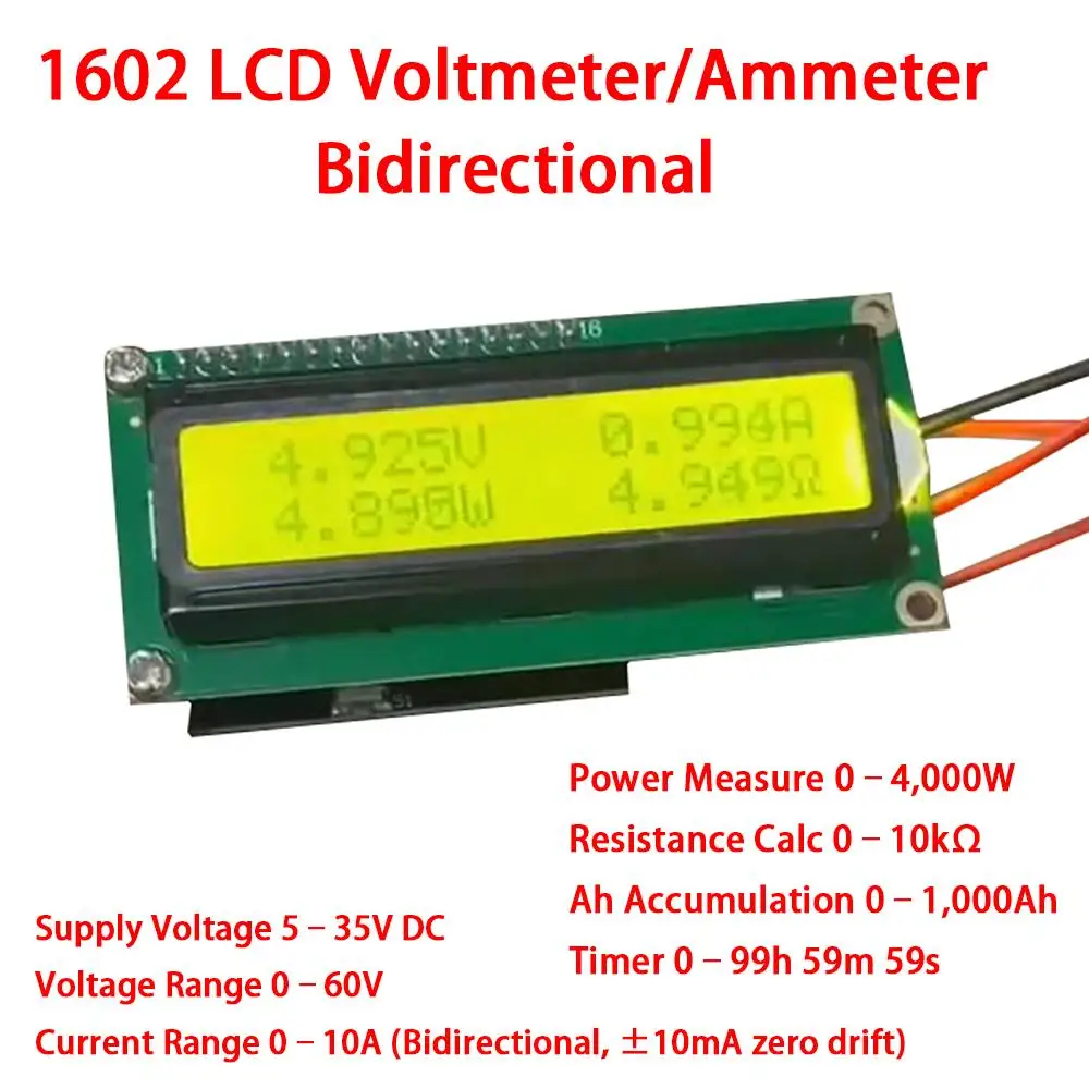 DC 0-60V 10A Multifunction Voltmeter Ammeter Power Coulomb Meter RC Battery Capacity Tester Charger Discharge BMS 12V 24V 36V