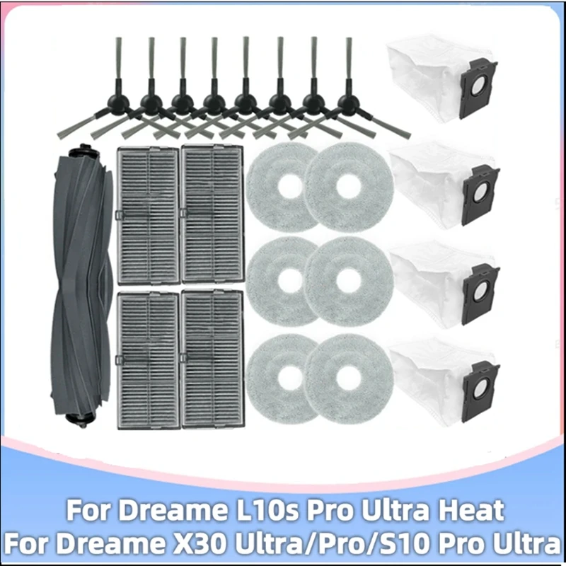 

X17A 2025 НОВИНКА-23 шт. для робота-пылесоса Dreame Bot L10s Plus, запасные части, основная боковая щетка, ткань для швабры, фильтр Hepa, мешок для пыли