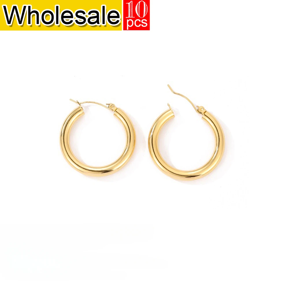 

women 10PCS Golden Small Large Circle Hoop Earrings Classic Stainless Steel Ear Buckle for Women Trendy Jewelry Accessories