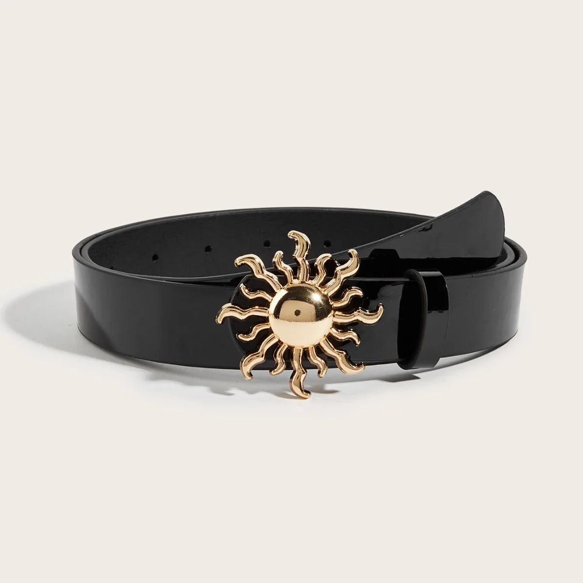 2026 New Personalized Sun Metal Buckle Bright Leather Belt Retro Versatile Matte Patent Leather Women Clothing with Waist Belts