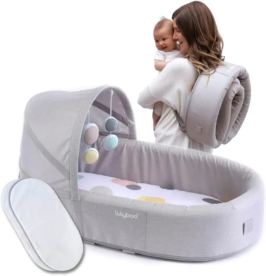 

Портативный детский дорожный лаунж и манеж — регулируемый рюкзак, водонепроницаемый, легкий, с пеленальными подушечками и игрушками