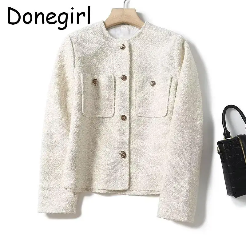 Donegirl Autumn New 2024 Women Texture Short Blazer Coat Simple Casual Commute Single-breasted Cardigan Pockets Tops Female Chic
