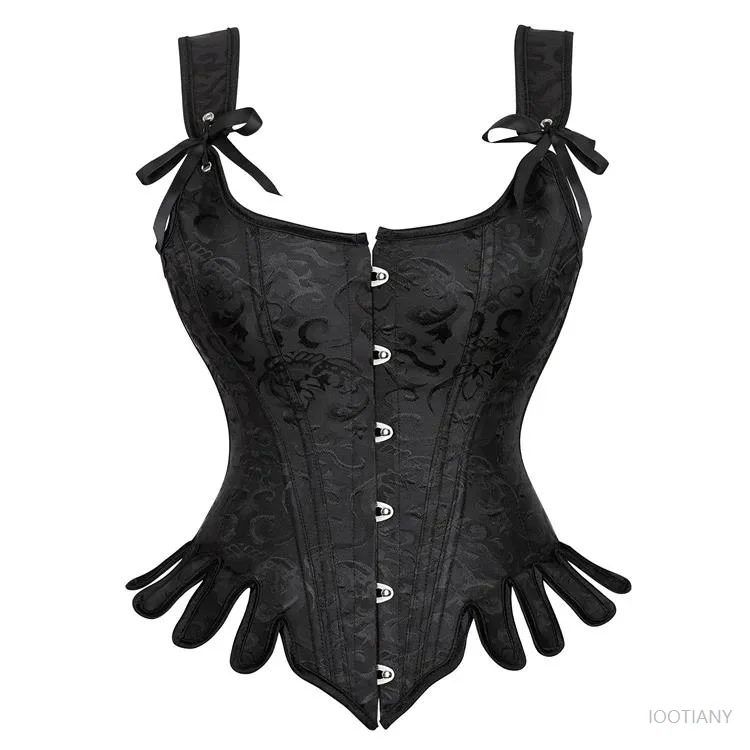 Sexy Women Retro Versatile Palace Gothic Steampunk Lace-Up Adjustment Scalloped Jacquard Corset Shoulder Straps Corset Vest