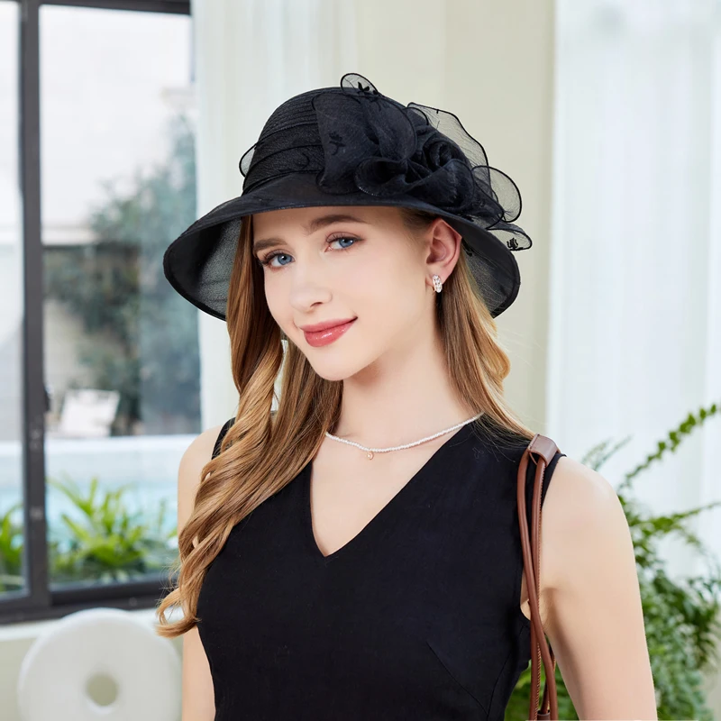 

Fashionable Summer Sun Hat for Women Elegant Flower Sunshade Hiking Beach Bucket Hat Panama Hats Bowler Hat Breathable